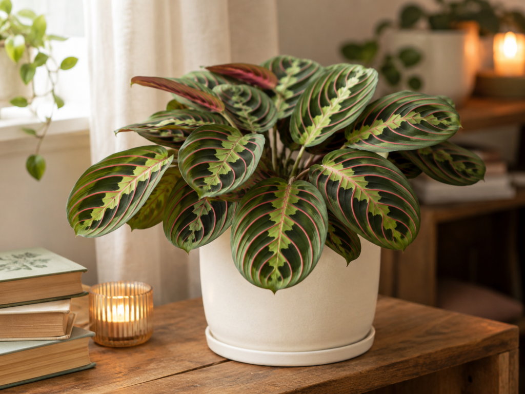 Prayer Plant with patterned Maranta leaves in a cozy bright indoor room